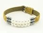 Tan Leather Bracelet with two rows of Pearls