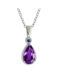 1.01 Ct Pear Shape Purple Amethyst Blue Sapphire 14K White Gold Pendant