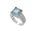 SilverBin Sterling Silver Engagement Style Princess Cut Prong Set Aqua CZ Ring with Small CZ Accents