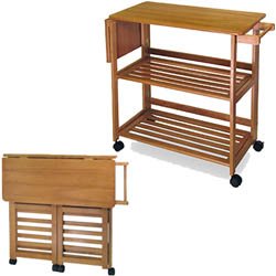 Foldable Serving Cart - Light Oak Finish (Light Oak) (35H x 37.8W x 17.2D) by 