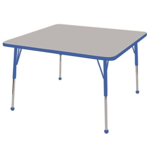 Early Childhood Resource ELR-14116-GBL-TB 30 in. Gray Square Adjustable Activity Table with Blue Edge and Blue Toddler Legs Ball Glide
