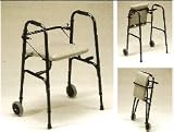 Rolling Walker with Seat. This is a Heavy Duty (18lbs) Rolling Walker With Auto Fold Retractable Seat. This is a heavily padded vinyl covered seat Folding Walker that automatically retracts when weight is removed. Dual Safety Pin for Folding Ease - folds to 6 3/4