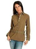 Womens Snap Placket Pullover Shirt w/ Drawcord Waist