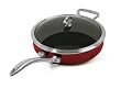 Chantal Copper Fusion 11 Inch Saute Skillet with Lid, Chili Red