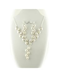 Bridal Y Cream Freshwater Pearl Elegance Necklace Earrings Set