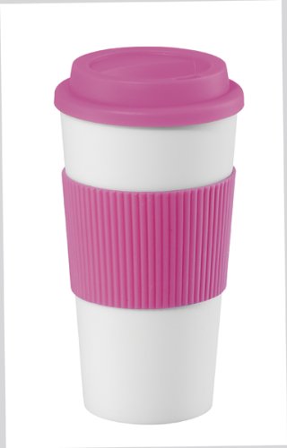 Oggi Hot to Trot Double Walled 16-Ounce Travel Mug, Pink Lid