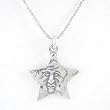 Double Sided Whimsical Starman Pendant in Sterling Silver on a 16" Rhodium and Silver Bead Bar Chain, #8113