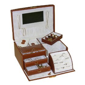 Mele 0013342 'Firenze' Leather Train Case Style Jewelry Box in Cognac