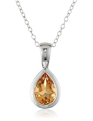 Sterling Silver Tear Drop Bezel Set Pendant Necklace
