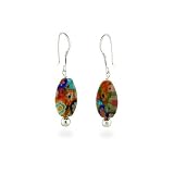 Eve's Addiction Sterling Silver Millefiori Venetian Glass Oval Cut Earrings