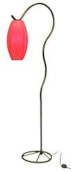 Asian Oblong Red Lantern Floor Lamp, Black Metal Stand
