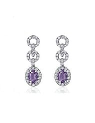 1.76T Oval Amethyst & Diamond Hoop Earrings 18k Gold