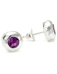 Zina Sterling Silver "Sahara Collection" Ripple Textured with Amethyst Drop Earrings
