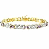 Vermeil (24k Gold over Sterling Silver) Genuine Amethyst and Diamond Accent X and Oval Pattern Bracelet