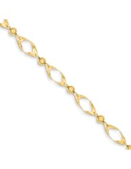 14k Diamond Cut Oval Links With Beads Bracelet, Best Quality Free Gift Box Satisfaction Guaranteed