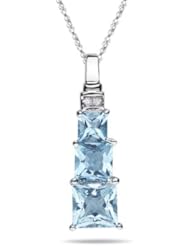 0.03 Cts Diamond & 1.96 Cts Aquamarine Pendant in 14K White Gold