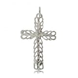 Large Sterling Silver Cross Pendant w Diamond Cut