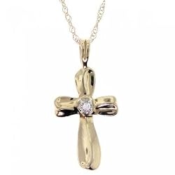 14K Solid Gold Cross Pendant Necklace Diamond Solitaire