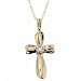 14K Solid Gold Cross Pendant Necklace Diamond Solitaire