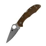Spyderco Delica4 Lightweight FRN Flat Ground PlainEdge Knife (Brown)