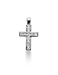 14K White Gold Princess Cut Diamond Channel Set Cross Pendant (1.87ct)