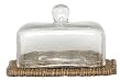 Hand Woven Grey Brown Willow Base with Square Glass Tart Dome 7"L x 5.25"H