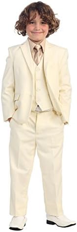 5 Pc Little Boys Off White Suit, Vest, Pants, Khaki Shirt & Solid Tie 4T