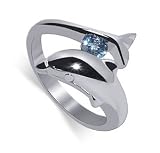 Sterling Silver Blue Topaz Gemstone Band Dolphin Animal Ring