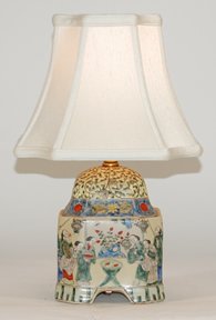 Small Oriental Porcelain with Figures Accent Table Lamp