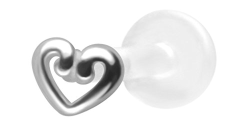 Open Heart Lip Ring BioFlex Labret Stud 18g-16g-14g Tragus Monroe Stud-Flat Back Cartilage Earring