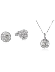 Sterling Silver Diamond Round Shape Pendant Necklace and Earrings Box Set (1/10 cttw, I-J Color, I3 Clarity)