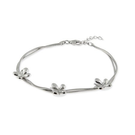 Eve's Addiction Sterling Silver Double Strand Butterfly Bracelet