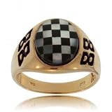 Yellow Gold Earnhart Jr Nascar Ring w Onyx Checkerboard