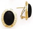 14K GREEK KEY DESIGN OVAL ONYX EARRINGS