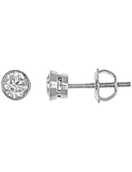 14k White Gold Natural Round Brilliant Cut Diamond Stud Earrings Bezel Set (1/2 Carat, VS Clarity, E Color)