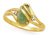 14k Gold, Diamond & Jade Ring (0.01ctw)- Sizes 5-9
