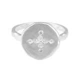 Sterling Silver Molten High-Polish Cross w/ Clear Cubic Zirconia-Accent Ring, Size 5