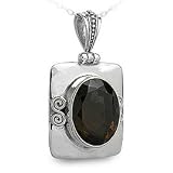 20 Carat Smoky Topaz Sterling Silver Pendant Necklace on 18 Inch 2mm Snake Chain