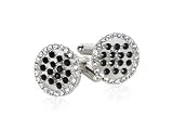 Round CZ Cubic Zirconia Silver Cufflinks with Black Crystals with Presentation Box
