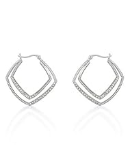 Sterling Silver Mod Hoop CZ Earrings