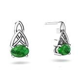 14K White Gold Oval Genuine Emerald Celtic Knot Earrings