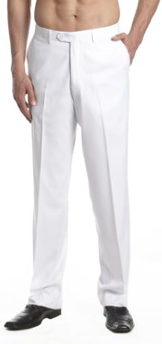 CONCITOR Men's Dress Pants Trousers Flat Front Slacks WHITE