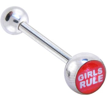 Red and White GIRLS RULE Logo Barbell Tongue Ring
