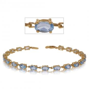 New Yellow Gold Tennis Bracelet w/ Oval Blue Topaz Gems