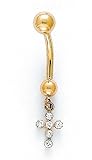 14K Belly Ring CZ Cross - ES-1197