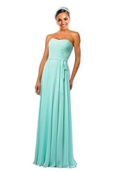 Strapless Lace Pleated  Backless Empire   Waistline Chiffon Floor Length Bridesmaid Dress  With a Ribbon  and Ruffles