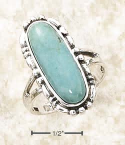 Sterling Silver Elongated Oval Turquoise Beaded Border Ring - Size 5.0