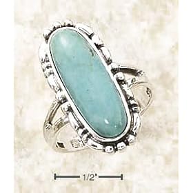 SterlingSilverElongatedOvalTurquoiseBeadedBorderRing-Size6.0