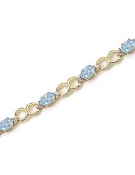 14K Yellow Gold Oval Aquamarine and Diamond Bracelet