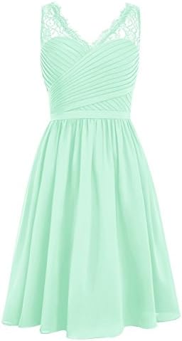 Dreagel Short V-neck Homecoming Dress Ruched Chiffon Bridesmaid Party Dress Mint US Size 2